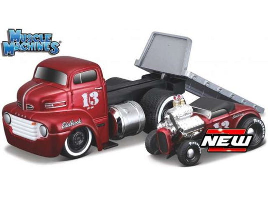 1950 フォード COE & 1932 フォード ロードスター 積載車セット レッド / MAISTO 1/64 ミニカー