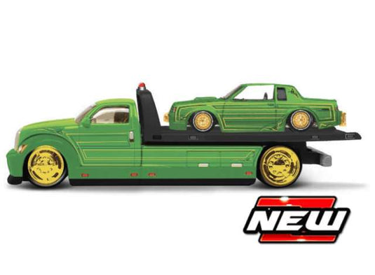 1987 ビュイック リーガル Tタイプ 積載車セット グリーン/ゴールド フラットベッド / MAISTO 1/64 ミニカー