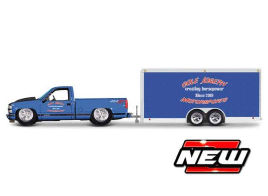 1993 シボレー 454 SS ピックアップ カートレーラー付 ブルー 働く車 ミニカー / MAISTO 1/64 ミニカー