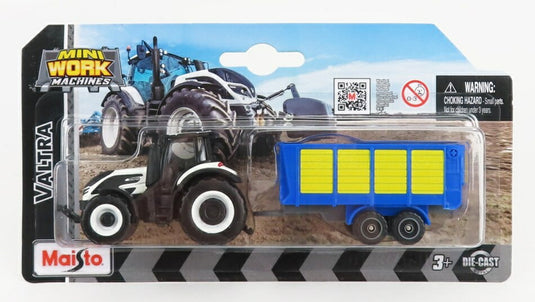 VALTRAバルトラ Q305 TRACTORトラクター 2018 WITH TRAILERトレーラー付 ホワイトブルーイエロー / MAISTO 1/64 ミニカー