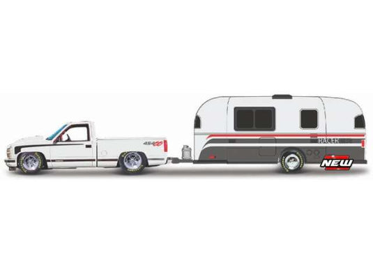 1999 シボレー 454SS キャンピングトレーラー付 ホワイト/グレー 働く車 / MAISTO 1/64 ミニカー