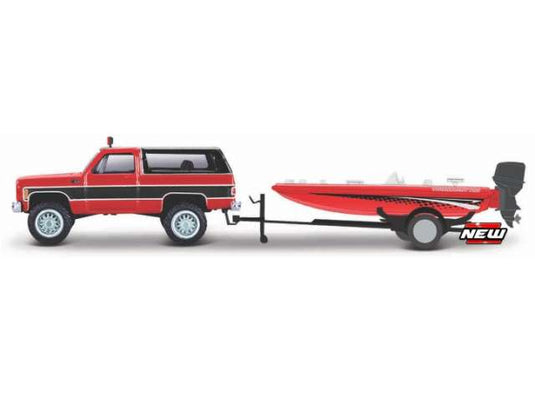 1979 シボレー K5 ブレイザー トレーラー & バスボート付 レッド/ブラック / MAISTO 1/64 ミニカー