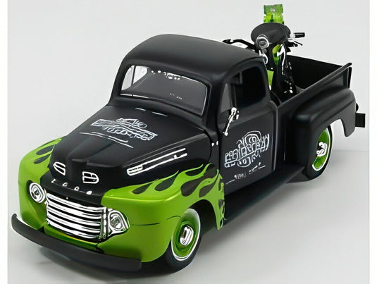 FORD USA F1 ピックアップ ハーレーダビッドソン 1948 + バイク FL パンヘッド 1948 マットブラックライトグリーン/ MAISTO 1/24 ミニカー