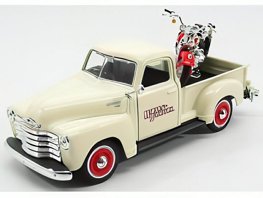 CHEVROLET 3100 ピックアップ 1950 + バイク ハーレーダビッドソン FLSTS ヘリテイジスプリンガー 2001 アイボリー/ MAISTO 1/24 ミニカー