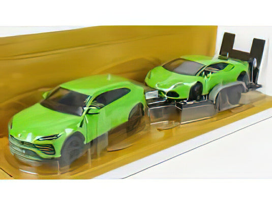 LAMBORGHINI URUS 2018 WITH HURACAN LP640-4 PERFORMANTE 2017 + TRAILER GREEN/MAISTO 1/24ミニカー