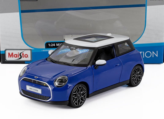 MINI COOPER SE J01 2024 ブルー/ホワイト/ MAISTO 1/24 ミニカー