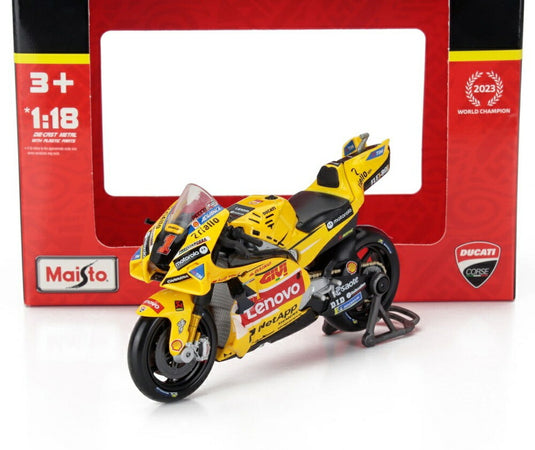 DUCATI DESMOSEDICI GP23 チーム LENOVO N 1 チャンピオン MOTOGP ミサノGP 2023 F.バニャイア イエロー/ MAISTO 1/18 バイク模型ミニカー