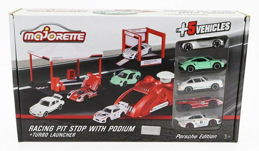 Porscheポルシェ セット サービスキャノピー ポディウム 表彰台 ランチャー 5x ポルシェ 各種 SCALE APPROX / MAJORETTE 1/64 ミニカー