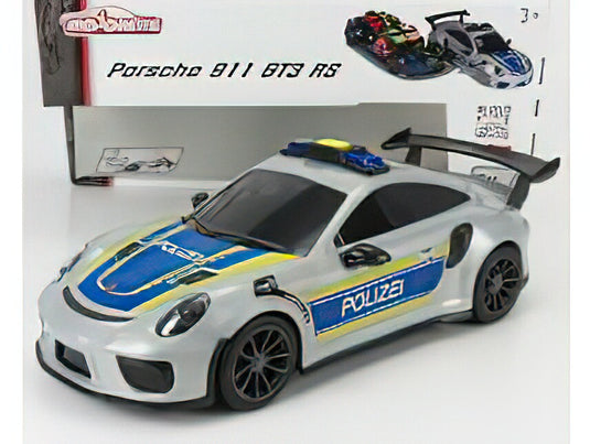 PORSCHE - 911 991 GT3 RS COUPE POLIZEI 2013 + 911 GT3 RS 1/64 SCALE - SILVER BLUE/MAJORETTE 1/16ミニカー