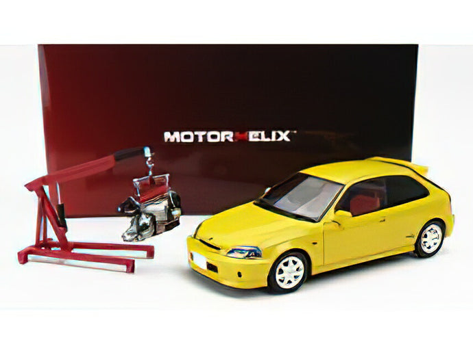 HONDA CIVICシビック EK9 TYPE R WITH ENGINE AND ACCESSORIES 1999 - SUNLIGHT YELLOW /MOTORHELIX 1/18ミニカー