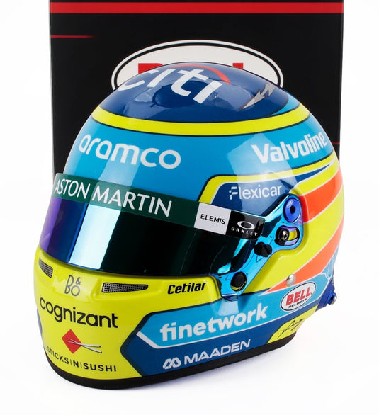 BELL HELMET CASCO HELMET F1 FERNANDO ALONSO チーム ASTON MARTIN ARAMCO N 14 SEASON 2025 イエロー/ブルー/ MINI HELMET 1/2 ミニカー