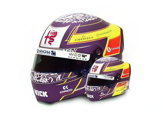 【予約】2025年発売予定BELL HELMET  CASCO HELMET F1 GUANYU ZHOU TEAM STAKE KICK SAUBER N 24 SEASON 2024  PURPLE YELLOW/MINI HELMET 1/2ミニカー