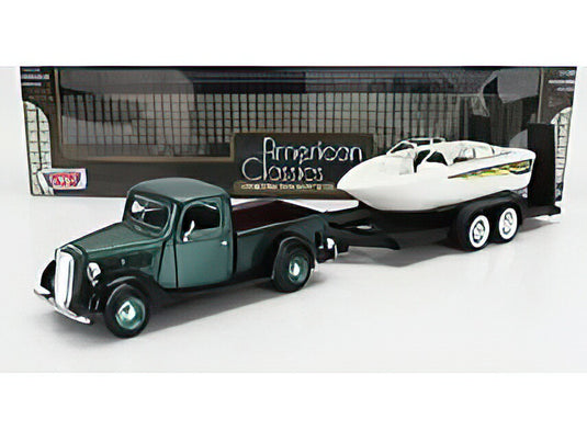 1937 フォード ピックアップ スピードボート トレーラー付 グリーン ミニカー / Motor Max 1/24 ミニカー