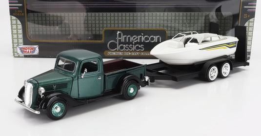 FORD USAフォードUSA ピックアップ トレーラー ボート 1937 グリーンメタリック / MOTOR-MAX 1/24 ミニカー