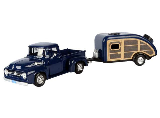 1956 フォード F-100 ピックアップ ハウストレーラー付 ダークブルー / Motor Max 1/24 ミニカー