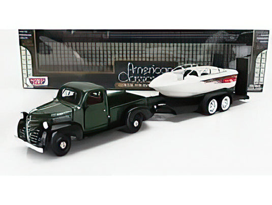 1941 プリムス トラック スピードボート トレーラー付 グリーン ミニカー / Motor Max 1/24 ミニカー