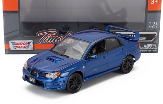 Subaruスバル Imprezaインプレッサ WRX STi 2003 Black Wheelsブラックホイール Blue Metブルーメタリック / Motor Max 1/24 ミニカー