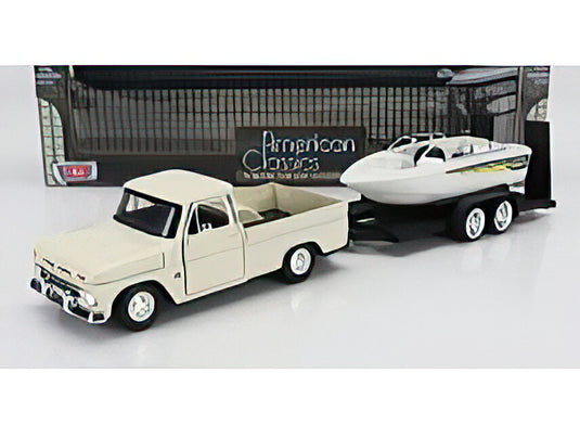1966 シボレー C10 フリートサイド ピックアップ スピードボート付 クリーム / Motor Max 1/24 ミニカー