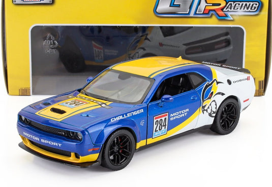 DODGE CHALLENGER SRT WIDEBODY N284 レーシング 2018 ブルーホワイトイエロー/ Motor Max 1/24 ミニカー