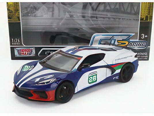 CHEVROLET CORVETTE C8 N 28 レーシング 2020 ホワイト ブルー/ MOTOR-MAX 1/24 ミニカー
