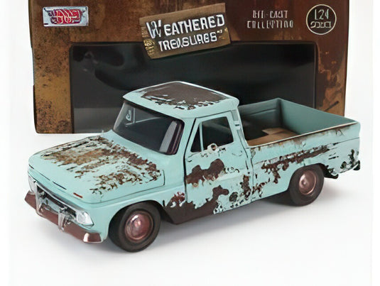 1966 シボレー C10 フリートサイド ウェザリング仕様 ターコイズ ミニカー / Motor Max 1/24 ミニカー