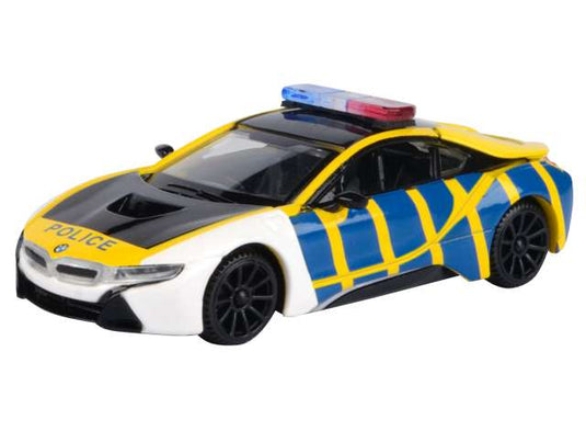 BMW I8 クーペ ポリス仕様 ブルー/ホワイト/イエロー 警察車両 ミニカー / Motor Max 1/43 ミニカー