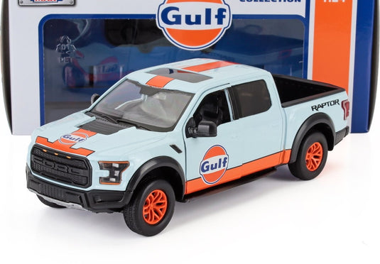 FORD USA F150 RAPTOR ピックアップ GULF 2017 ライトブルーオレンジ/ Motor Max 1/27 ミニカー