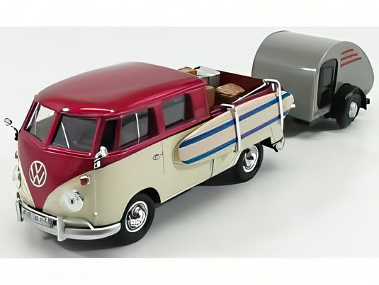 【予約】VOLKSWAGEN T1 タイプ2 ダブルキャビン トレーラー付き 1962 レッドクリーム/Motor Max 1/24ミニカー