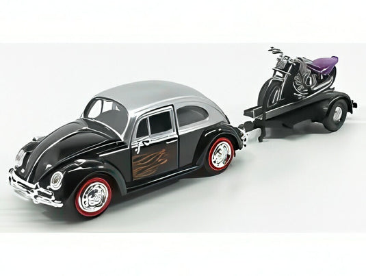 VOLKSWAGEN BEETLE バイク付きトレーラー 1959 ブラックシルバー/ Motor Max 1/24 ミニカー