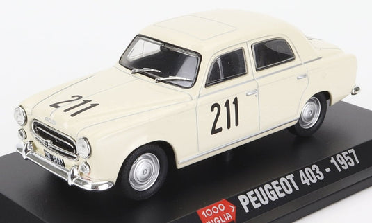 PEUGEOTプジョー 403 211号車 ミッレミリア 1957 ホワイト HACHETTE-1000-MIGLIA-COLLECTION / EDICOLA 1/43 ミニカー