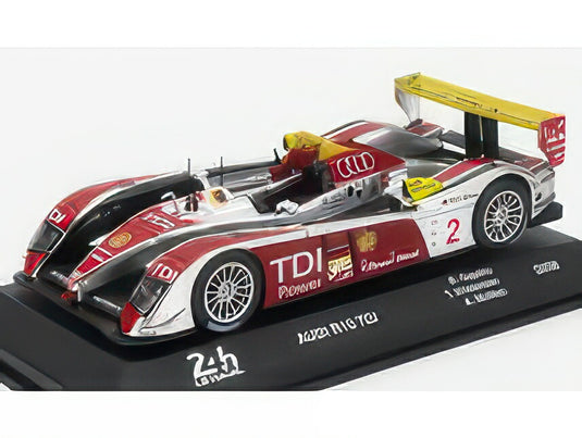 AUDI R10 TDI 5.5L TURBO V12 TEAM AUDI SPORT NORTH AMERICA N 2 WINNER 24h LE MANS 2008 RINALDO CAPELLO TOM KRISTENSEN ALLAN McNISH SILVER RED YELLOW/EDICOLA 1/43ミニカー