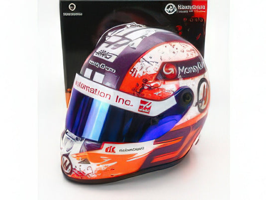 SCHUBERTH HELMET - CASCO HELMET F1 NICO HULKENBERG TEAM MONEYGRAM HAAS N 27 SEASON 2023 - WHITE ORANGE PURPLE/MINI HELMET 1/2ヘルメット