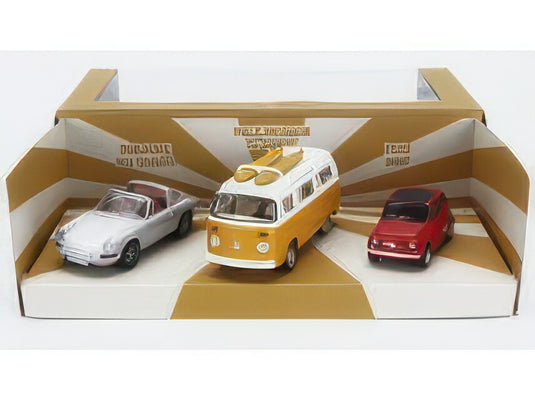 PORSCHE SET 3X JETCAR 911 TARGA SPIDER 1969 FIAT 500 1965 VOLKSWAGEN T2b CAMPER VAN 1962 VARIOUS/NOREV 1/43ミニカー