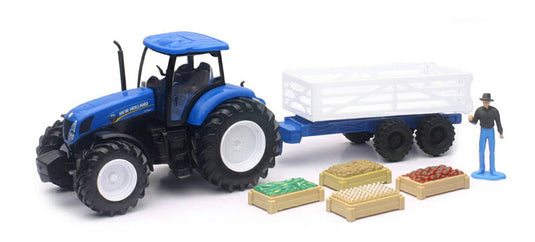 New Hollandニューホランド T7000 Farm Tractorトラクター with Stake Trailer / NEW-RAY 1/32 農機トラクター 模型