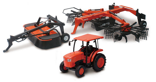Kubotaクボタ Farm Tractorトラクター with Rake and Disc Mower / NEW-RAY 1/18 模型
