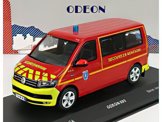 VOLKSWAGEN T6 MINIBUS SAPEURS POMPIERS SDIS 2A SECOURS EN MONTAGNE 2015 RED YELLOW/ODEON 1/43ミニカー