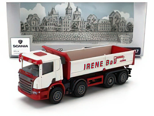 SCANIA P124.860 8x2 TRUCK CASSONE RIBALTABILABILE IRENE BAU TRANSPORTS 4-ASSI 1998 WHITE RED/BREKINA 1/87ミニカー
