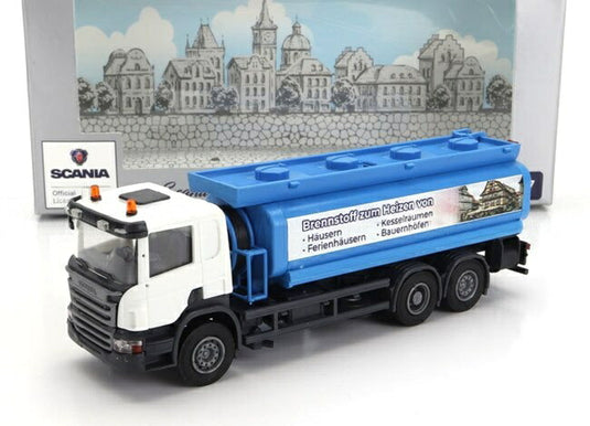 SCANIAスカニア P124.860 タンクローリー 燃料輸送 3軸 1988 ブルーホワイト / Brekina 1/87 ミニカー