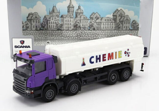SCANIAスカニア P124.860 タンクローリー 化学薬品 3軸 1988 ホワイトパープル / Brekina 1/87 ミニカー