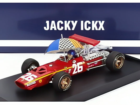 フェラーリ  F1 312 N 26 フランスGP 1968 優勝 ジャッキー イクス - パイロットフィギュアと傘付 - レッド ホワイト/ BRUMM 1/43 ミニカー