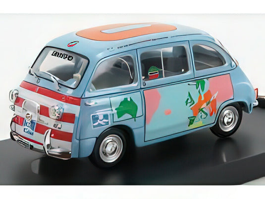 FIAT  600D MULTIPLA  GRAZIANO ROSSI MOTORHOME 1960  LIGHT BLUE/BRUMM 1/43ヘルメット
