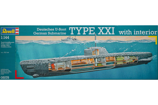 Deutsches U-Boot German Submarine Type XXI w/ interior 組み立てプラモキット模型 艦船 /Revell 1/144