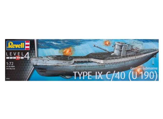 ドイツ潜水艦 タイプIX C40 (U190) レベル4 プラモデルキット/Revell 1/72模型