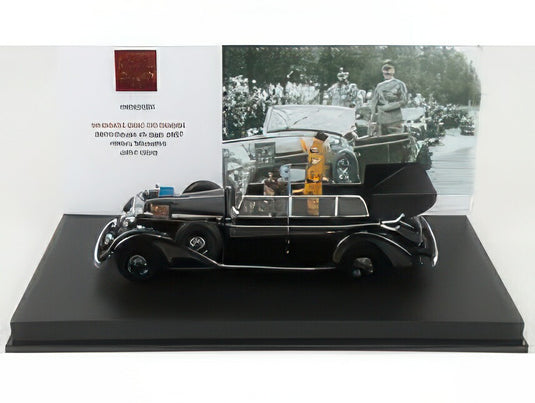MERCEDES BENZ 770 TOURER BERLIN PARADE 25th SEPTEMBER 1937 WITH FIGURES HITLER MUSSOLINI AND 2X NAZISTS BLACK/RIO-MODELS 1/43ミニカー