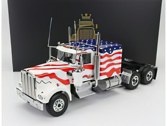 KENWORTH - W900 TRACTOR TRUCK STARS & STRIPES LIVERY 3-ASSI 1989 - WHITE BLUE RED/ROAD-KINGS 1/18ミニカー