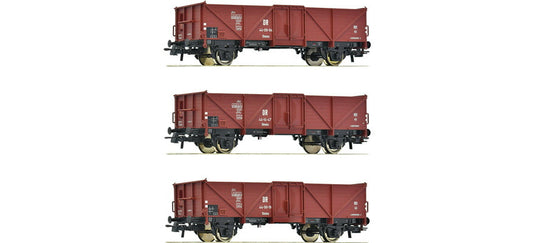 HOゲージ 車両 Roco ロコ DR Ommu 3 piece set Era III DC Open freight wagon
