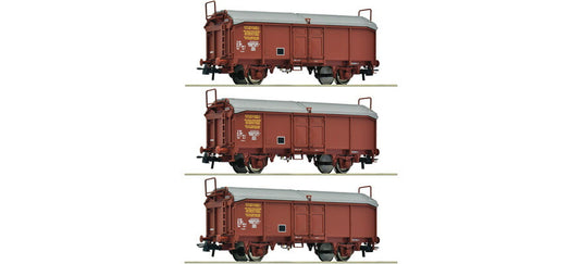 HOゲージ 鉄道模型 Roco 3両セット 貨車 Tms SNCF Era IV DC 3-piece set: Sliding roof wagon type Tms of the SNCF, Era IV