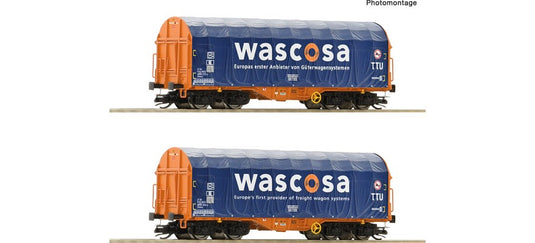 TTゲージ 貨車 Roco ロコ Wascosa スライディングタールポリン貨車 2両セット Era VI DC