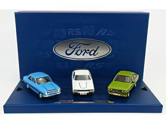 FORD ENGLAND COFFRET BOX SET 3X 1970s FORD RS COLLECTION ESCORT MKI RS 2000 1974 CAPRI MKI RS 3100 1971 ESCORT MKII RS 2000 1976 OLYMPIC BLUE DIAMOND WHITE JAVA GREEN/CORGI 1/43ミニカー
