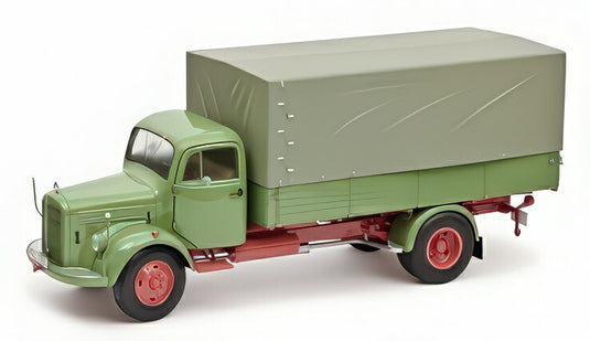 Mercedes Benz L3500 フラットベッドトラック 幌付き グリーン/ Schuco 1/18